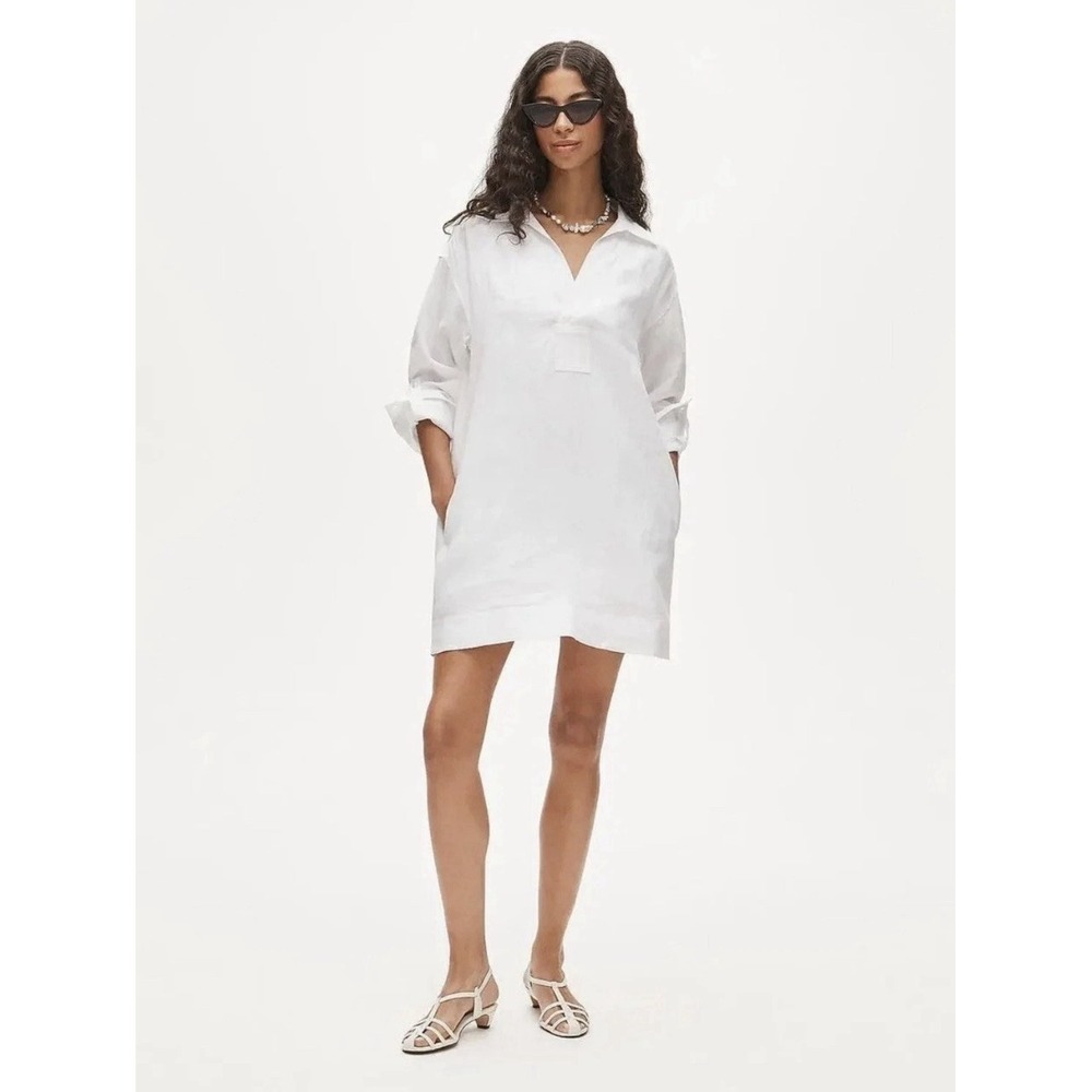 J CREW XS V-neck popover dress in linen CS981